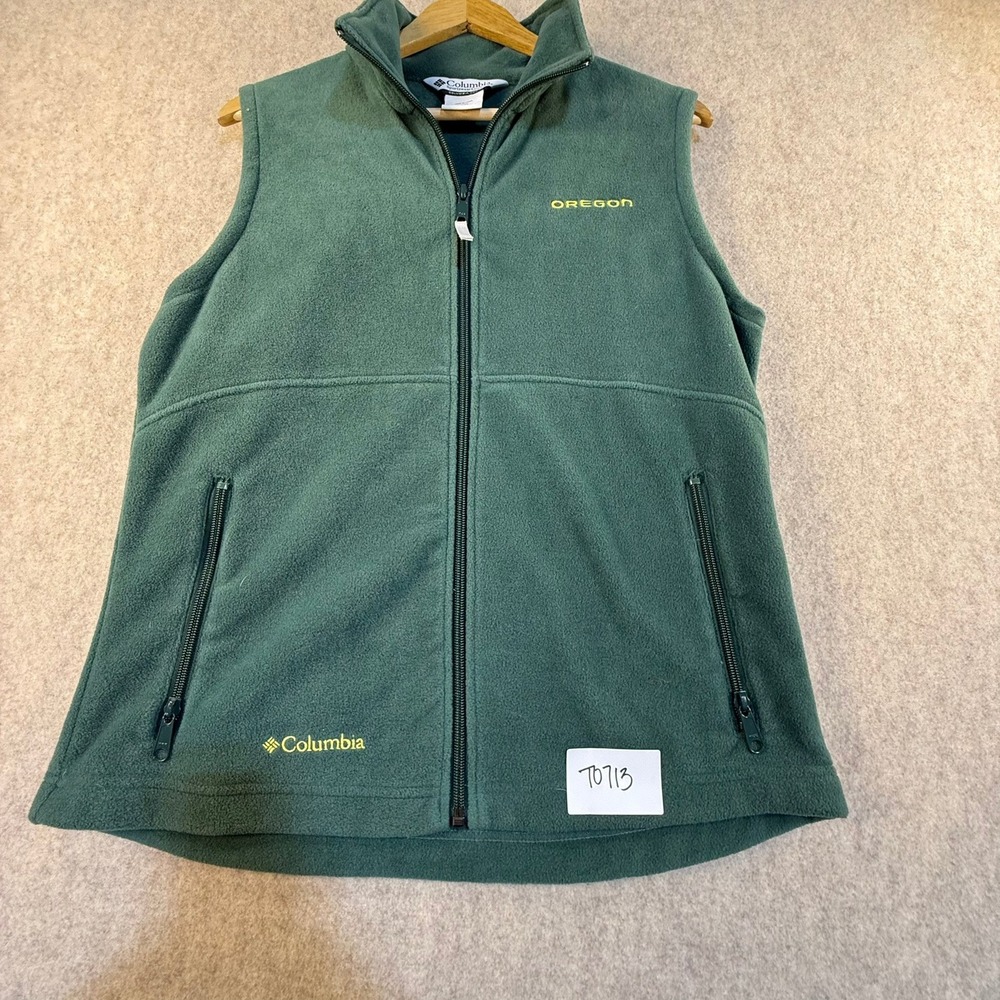 Columbia Oregon Fleece Vest Womens Medium‎ Green Full Zip Sleeveless Jacket Logo